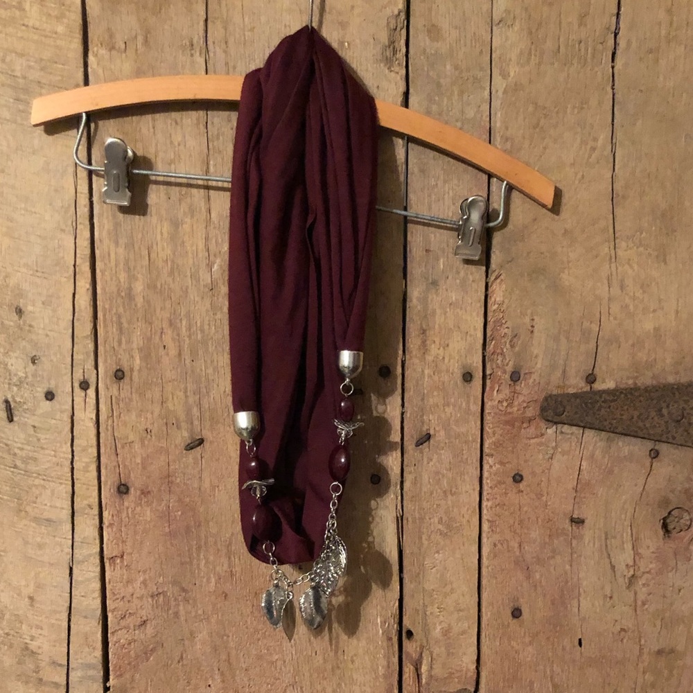 Brown/Burgundy leaf jeweled scarf
